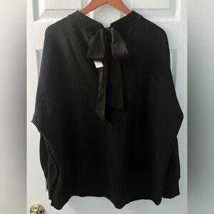 Aerie Big Chill Bow Sweatshirt Oversized Crewneck Black Tie Back S